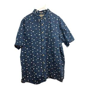 Duluth Trading Untucked Blue Paper Airplane BBQ Short Sleeve Button Down Shirt